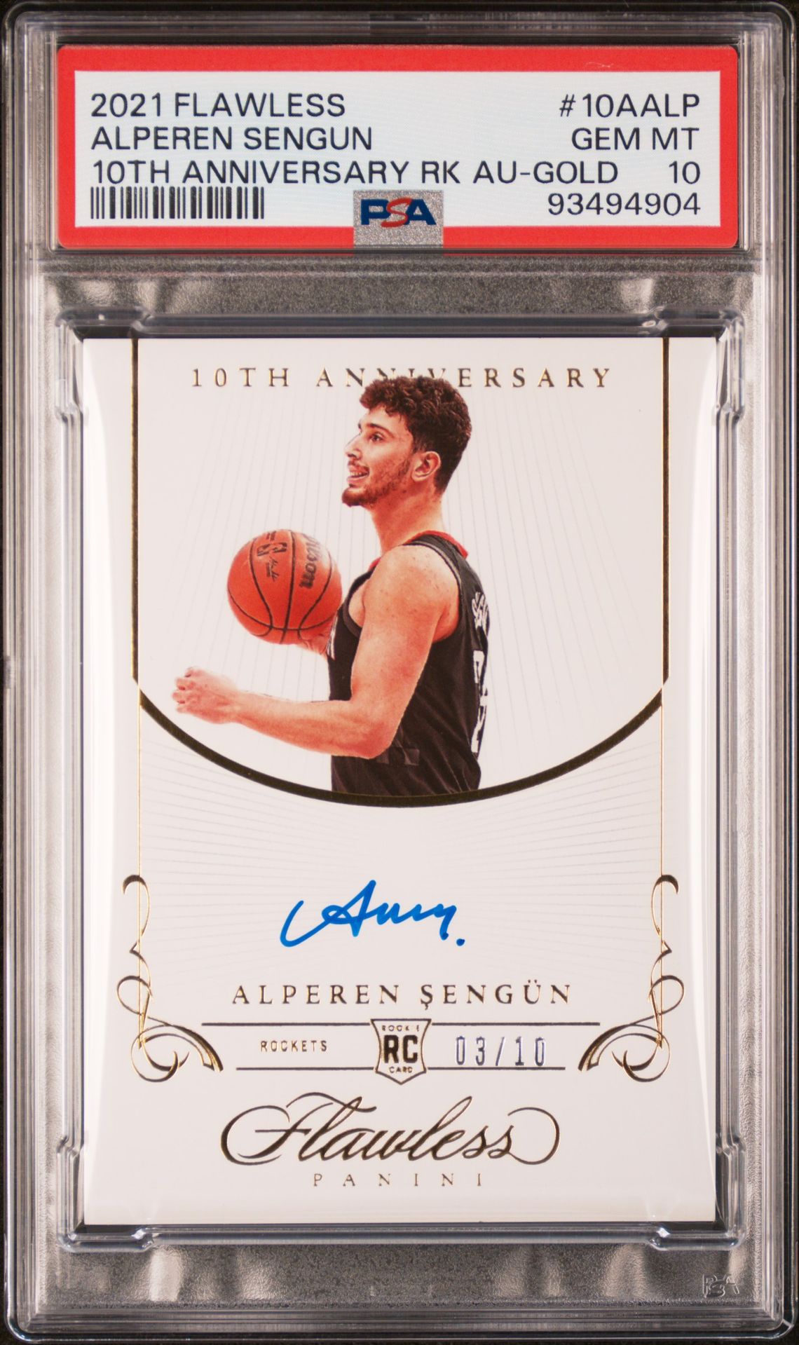 2021 Panini PANINI FLAWLESS FLAWLESS 10TH ANNIVERSARY ROOKIE AUTOGRAPHS 10TH ANNIVERSARY RK AU-GOLD #10AALP Alperen Sengun front