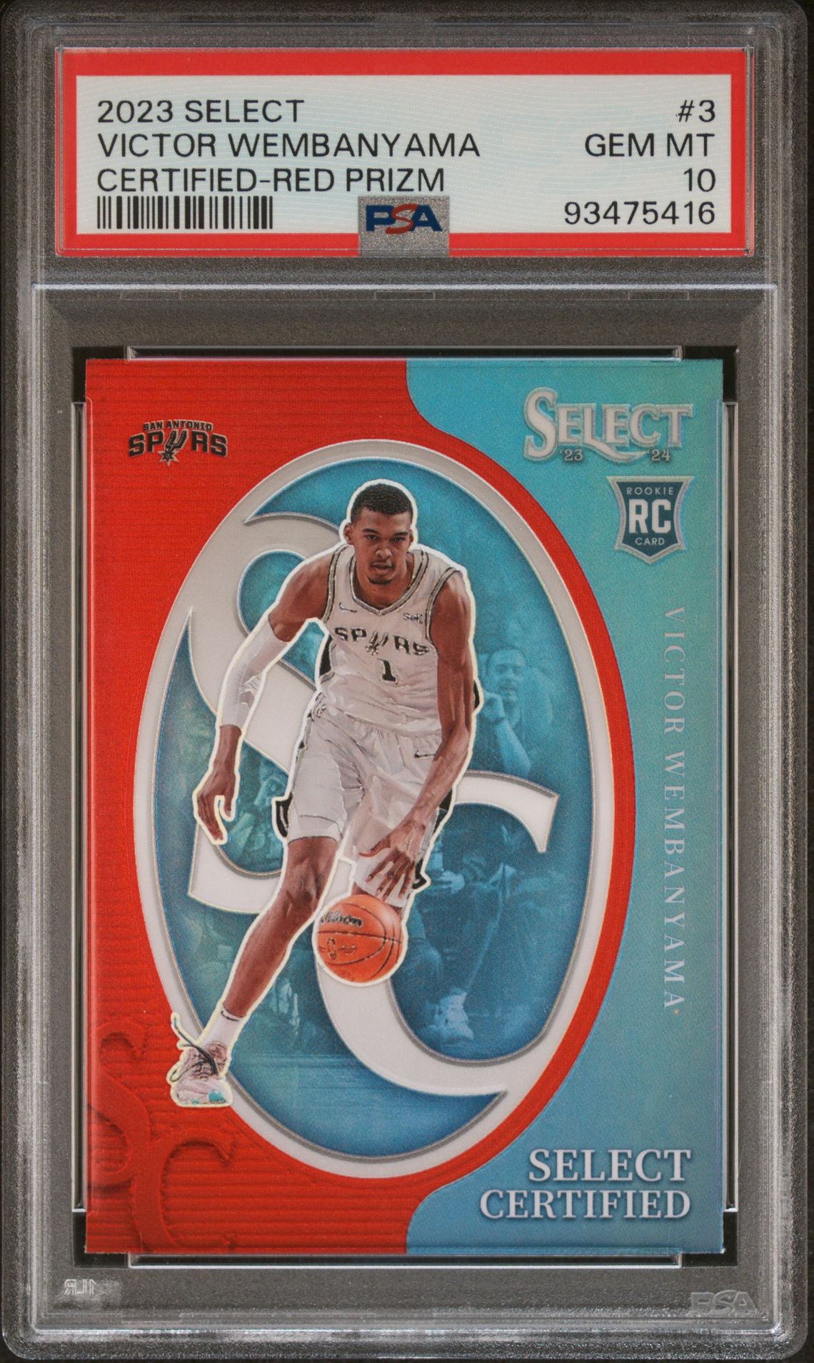 2023 Panini PANINI SELECT SELECT CERTIFIED CERTIFIED-RED PRIZM #3 Victor Wembanyama front