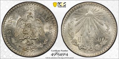 1922-M Peso KM-455  Ag MS64