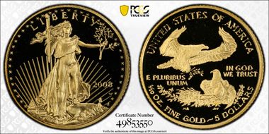 2008-W $5 Gold Eagle PR70DCAM