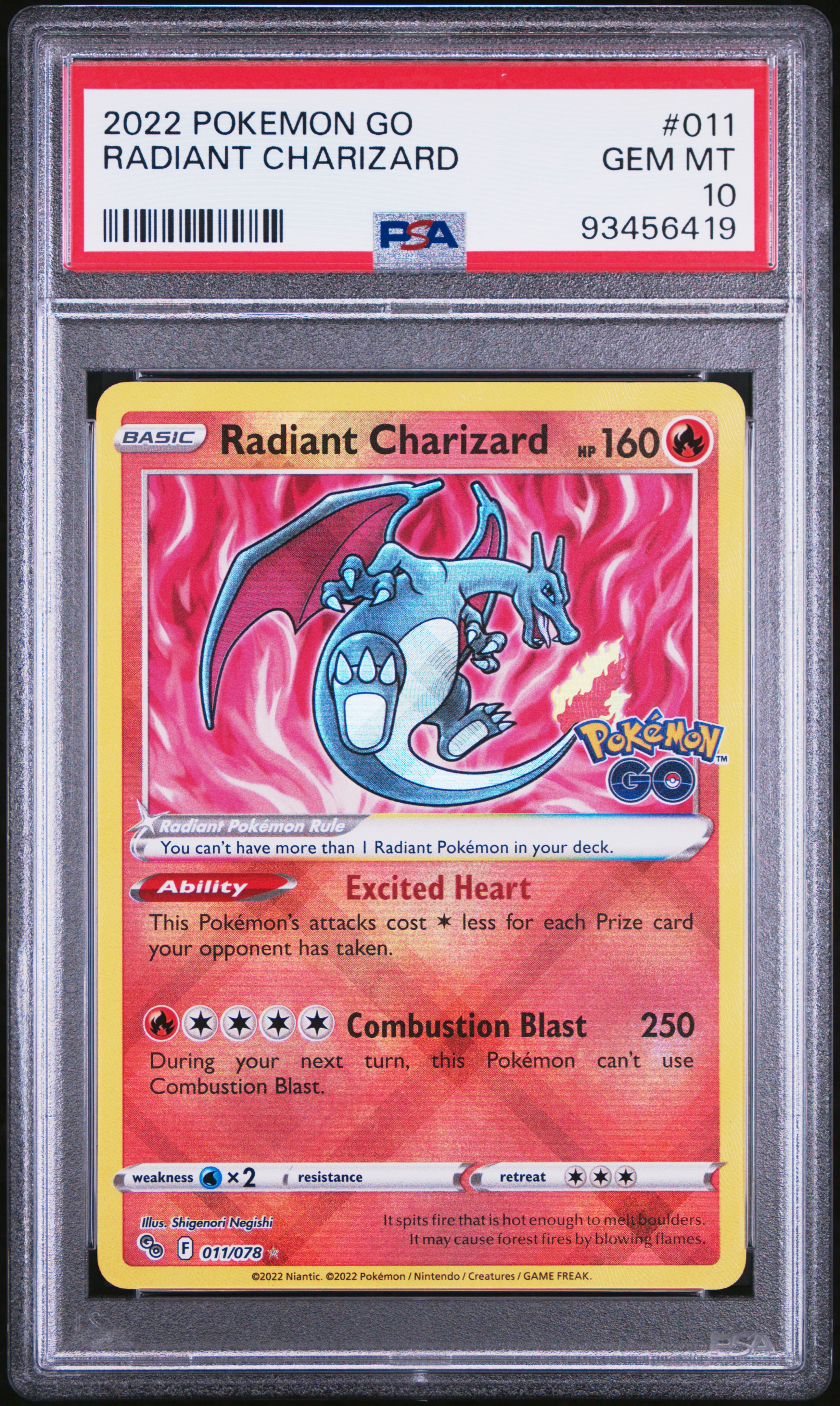 2022 Pokemon Go Radiant Charizard #011 Gem Mt 10 front