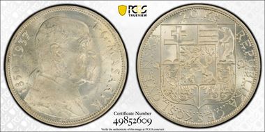 1937 20 Kor Death of Masaryk MS65