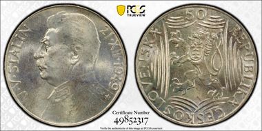 1949 50 Kor Stalin's 70th Birthday KM-28  Ag MS65
