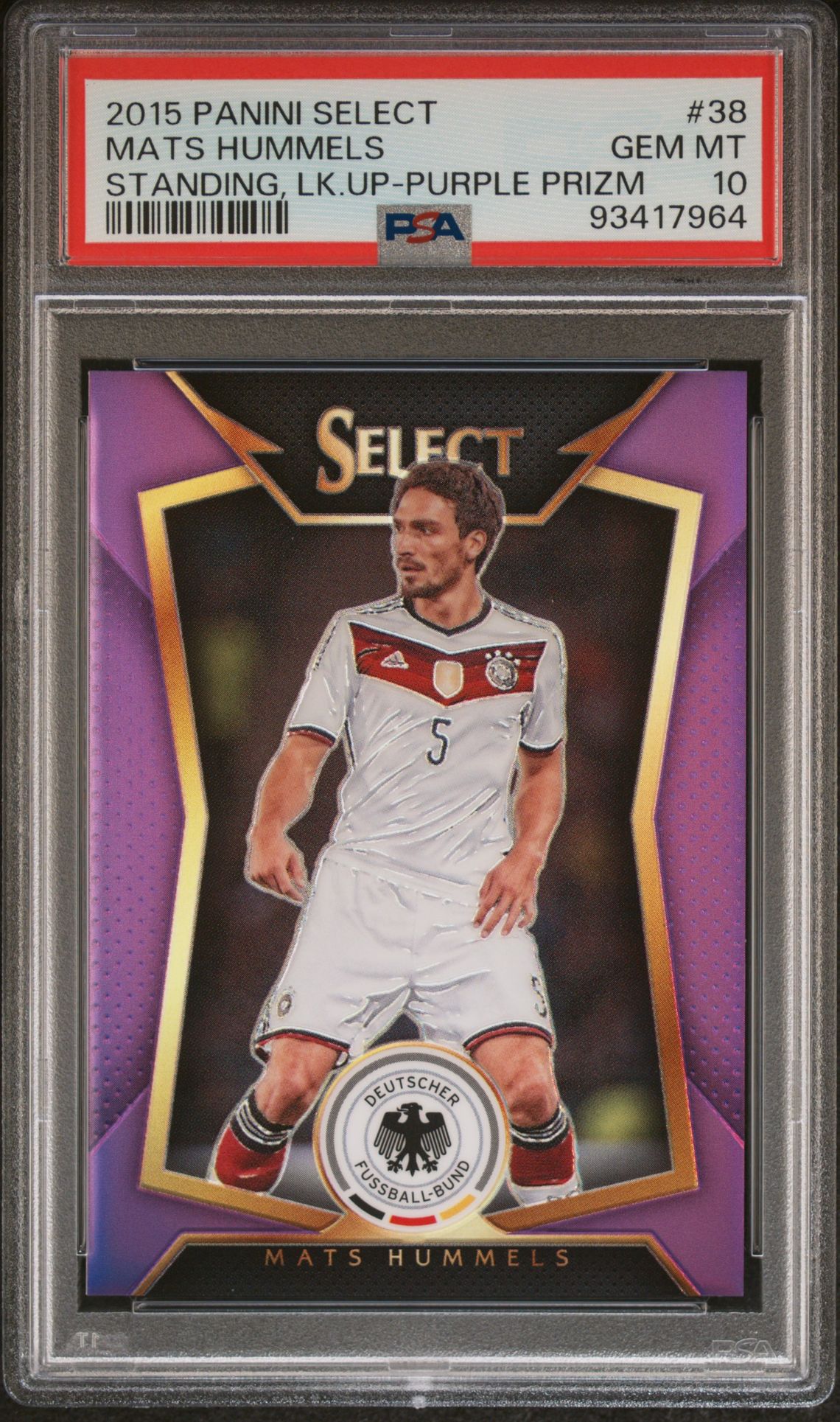 2015 Panini PANINI SELECT STANDING, LK.UP-PURPLE PRIZM #38 Mats Hummels front