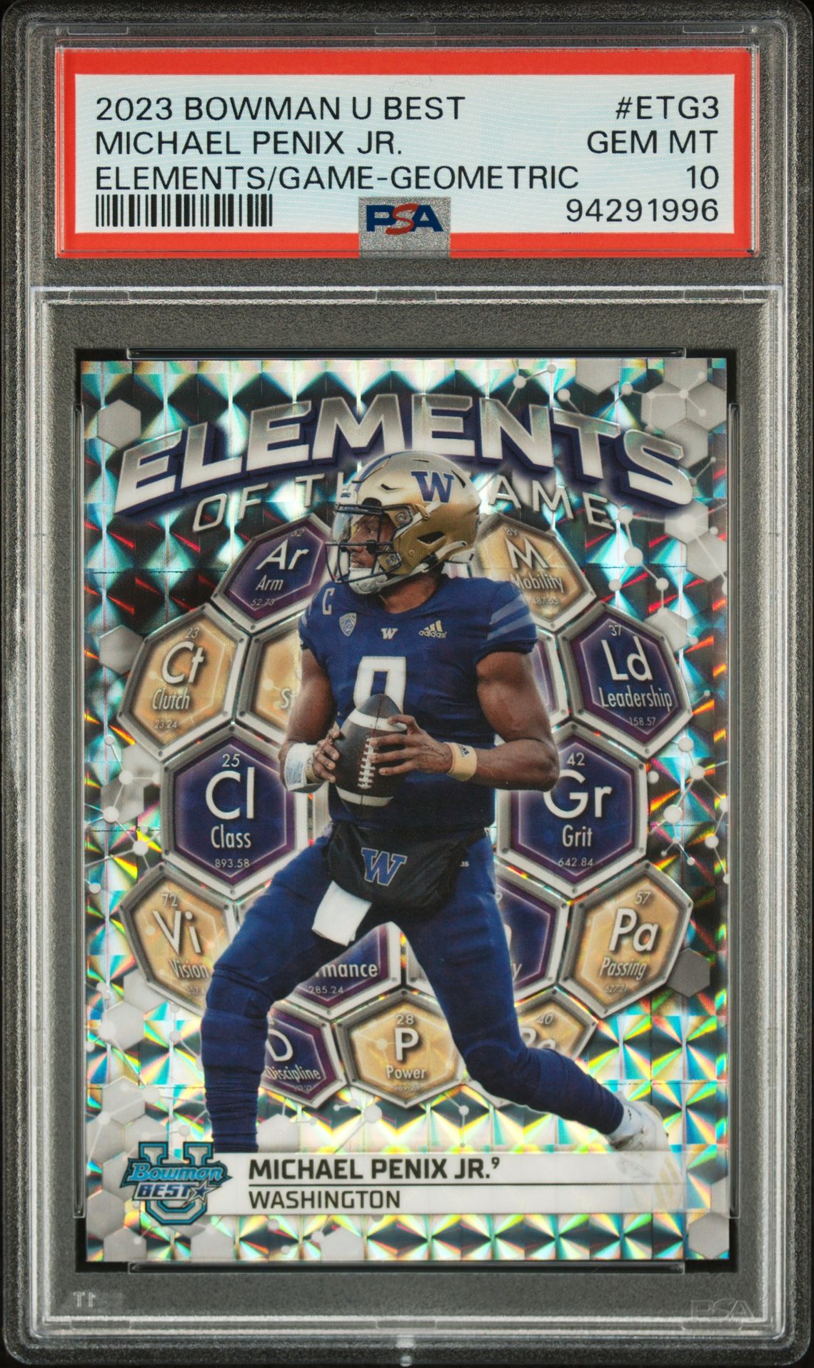 2023 Bowman BOWMAN UNIVERSITY BEST ELEMENTS OF THE GAME Refractor #ETG3 Michael Penix Jr. front