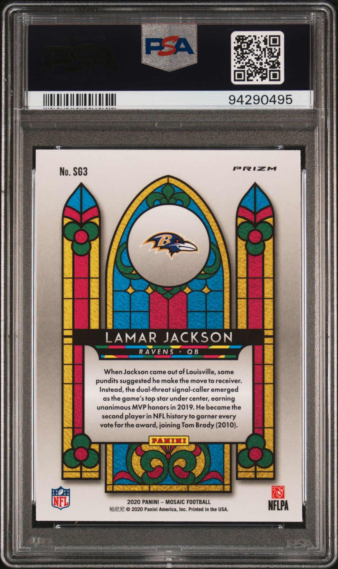 2020 Panini Mosaic Stained Glass Lamar Jackson #Sg3 (Stained Glass) Mint 9 back