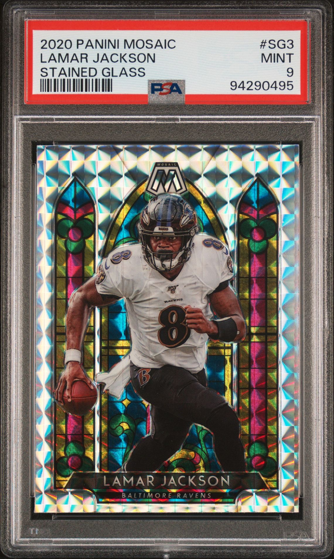 2020 Panini Mosaic Stained Glass Lamar Jackson #Sg3 (Stained Glass) Mint 9 front