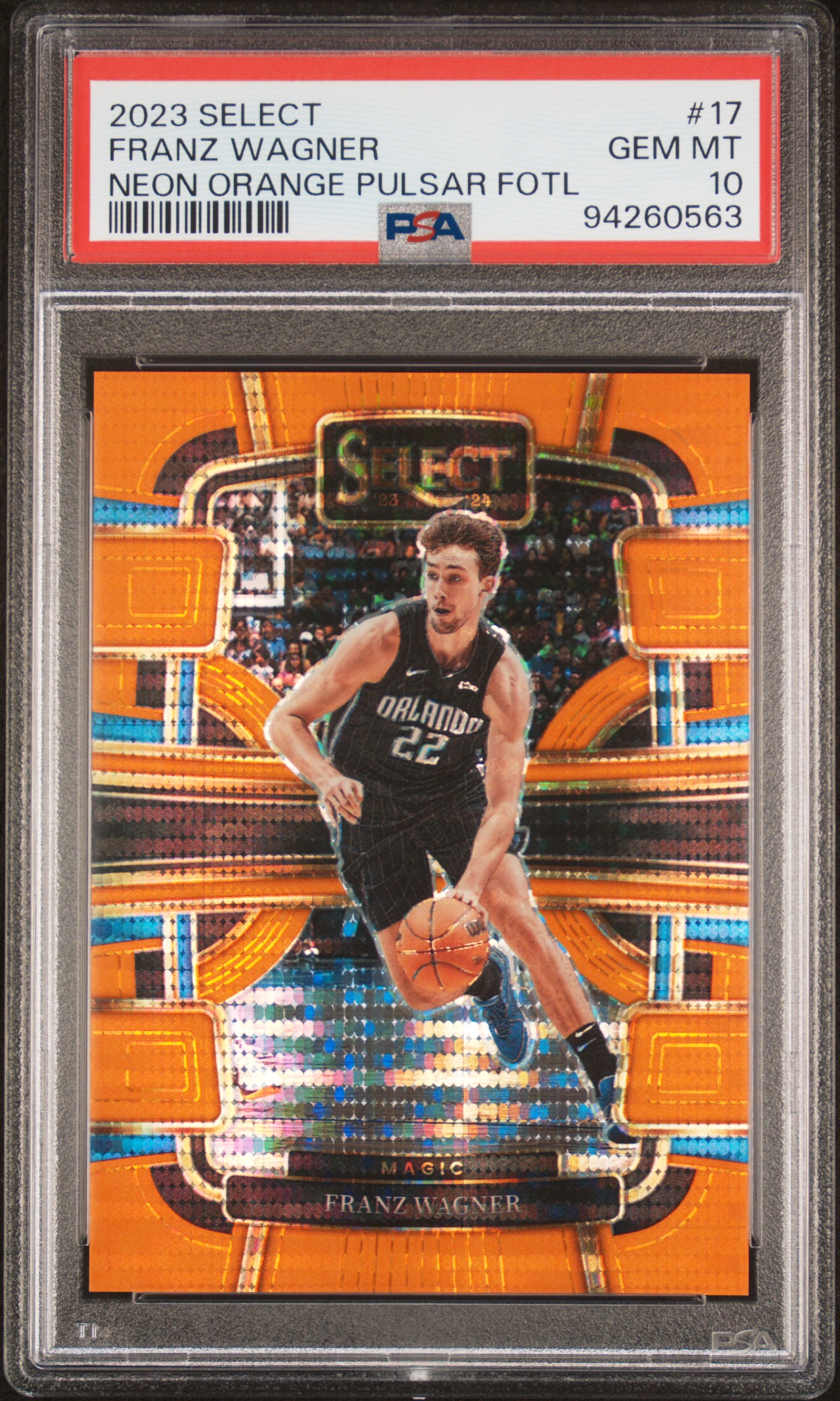 2023 Panini Select Franz Wagner #17 (Neon Orange Pulsar Fotl) Gem Mt 10 front