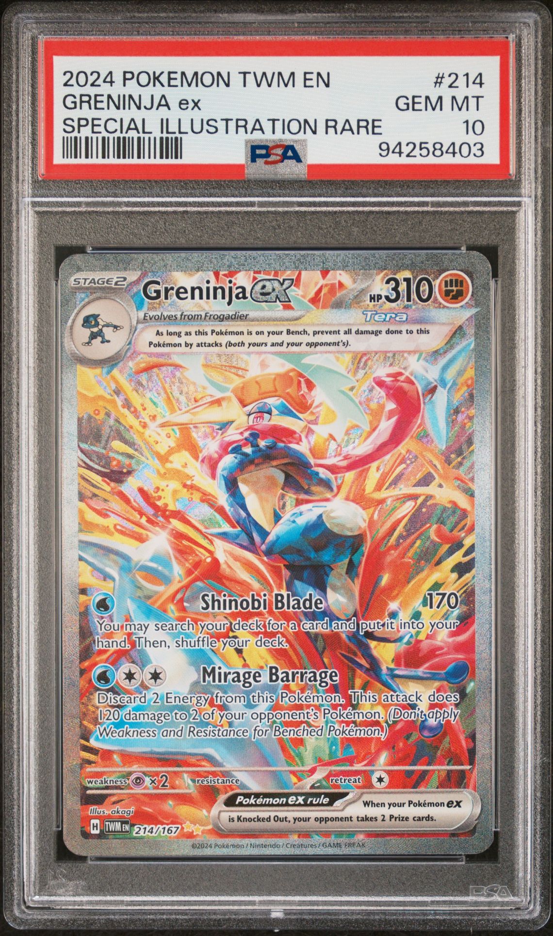 2024 Pokemon POKEMON TWM EN-TWILIGHT MASQUERADE SPECIAL ILLUSTRATION RARE #214 Greninja Ex front