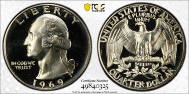1969-S 25C PR69CAM