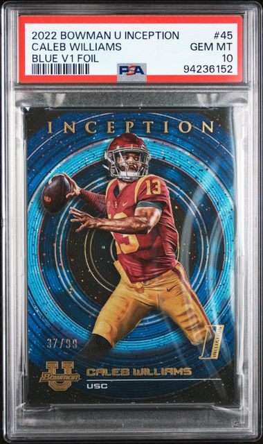 2022 Bowman BOWMAN UNIVERSITY INCEPTION BLUE V1 FOIL #45 Caleb Williams front