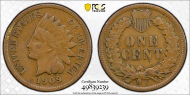 1909-S 1C Indian VF25BN
