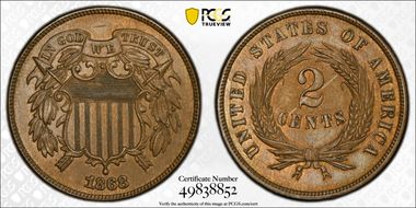 1868 2C AU58+ BN