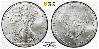 2016 $1 Silver Eagle  30th Anniversary MS69