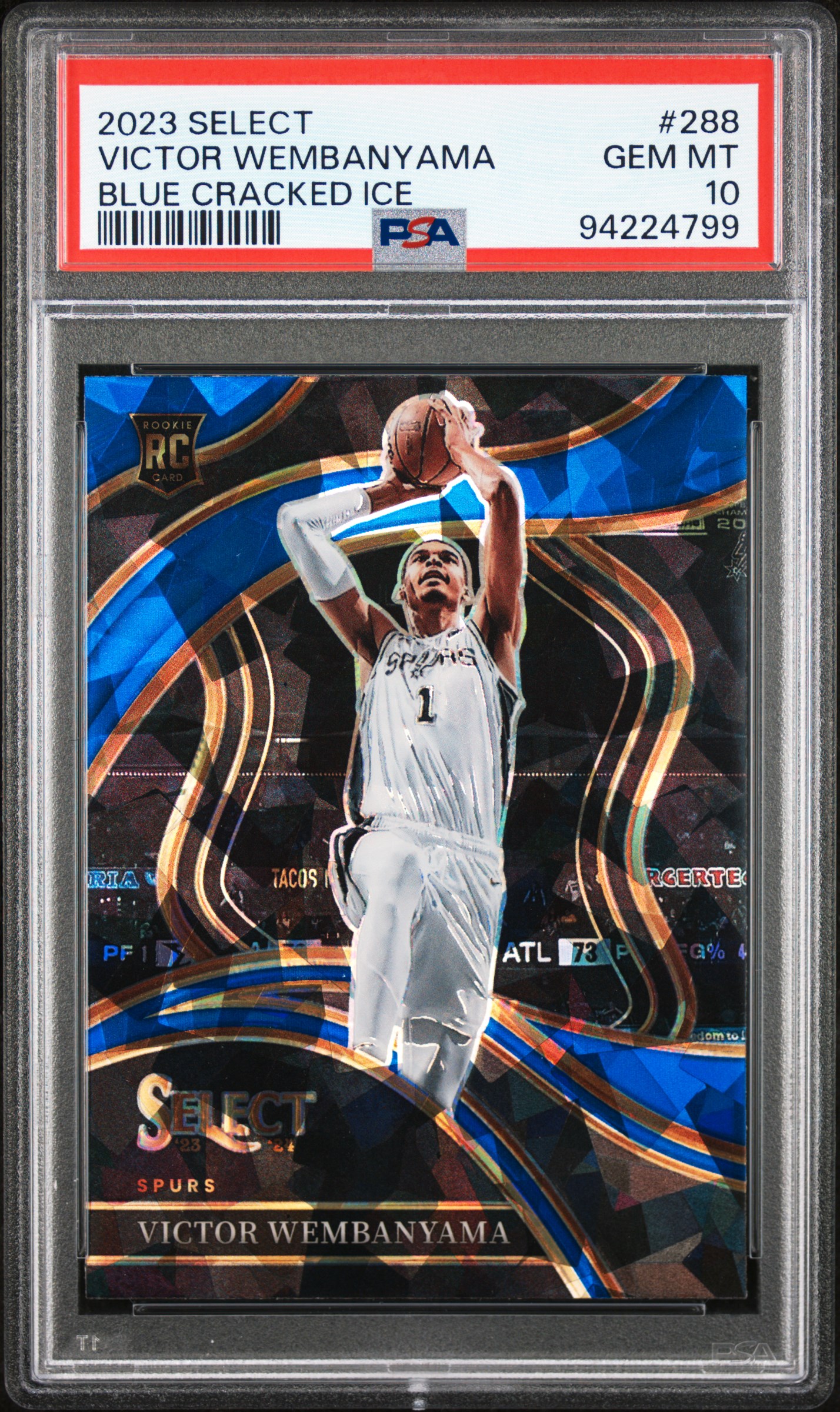 2023 Panini Select Victor Wembanyama #288 (Blue Cracked Ice) Gem Mt 10 front