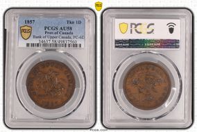 1857 Tkn 1D Bank of Upper Canada PC-6D AU58BN