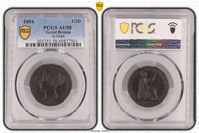 1854 1/2D S-3949 AU58BN