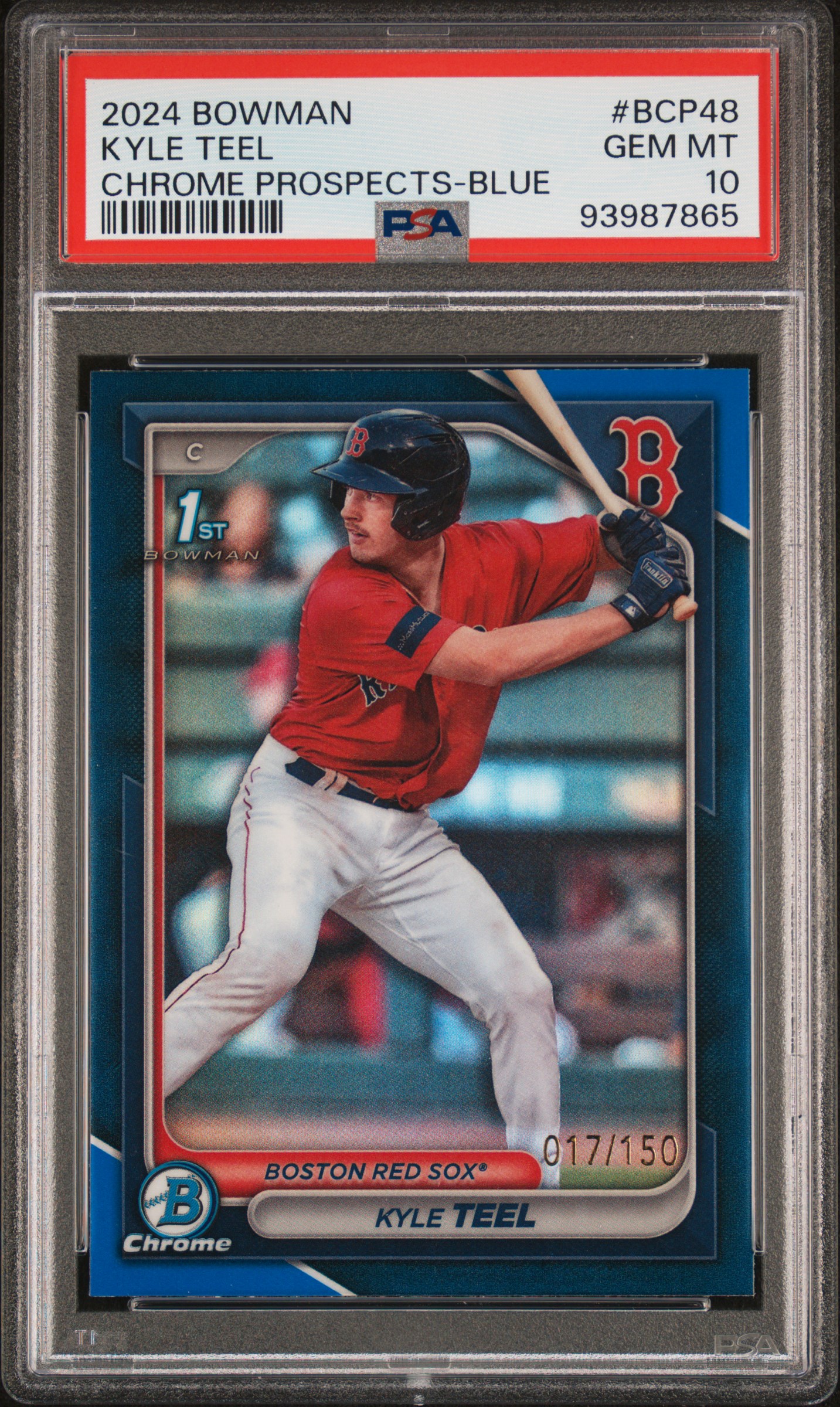 2024 Bowman Chrome Prospects Kyle Teel #Bcp48 (Chrome Prospects-Blue Ref) Gem Mt 10 front