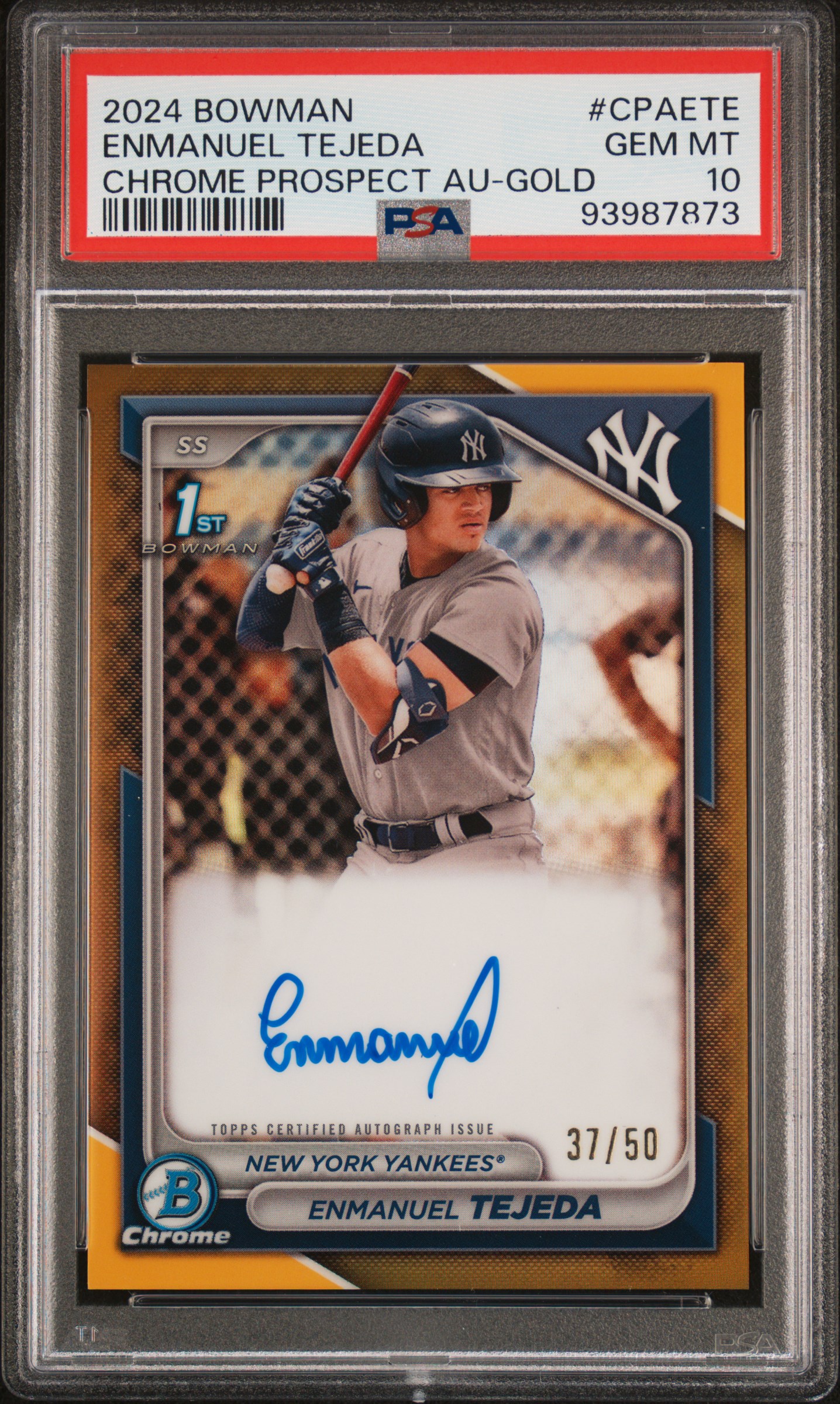2024 Bowman Chrome Prospect Autographs Enmanuel Tejeda #Cpaete (Chr Prospect Au-Gold Ref) Gem Mt 10 front