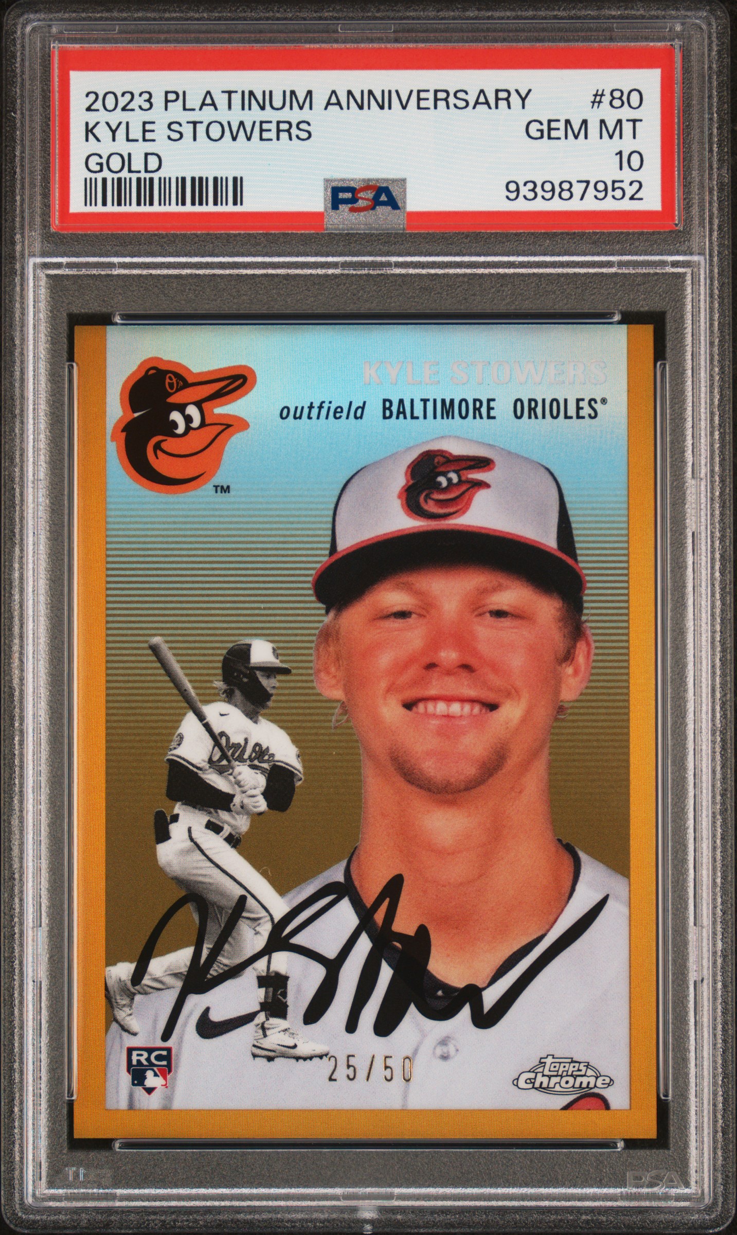 2023 Topps Chrome Platinum Anniversary Kyle Stowers #80 (Gold Refractor) Gem Mt 10 front