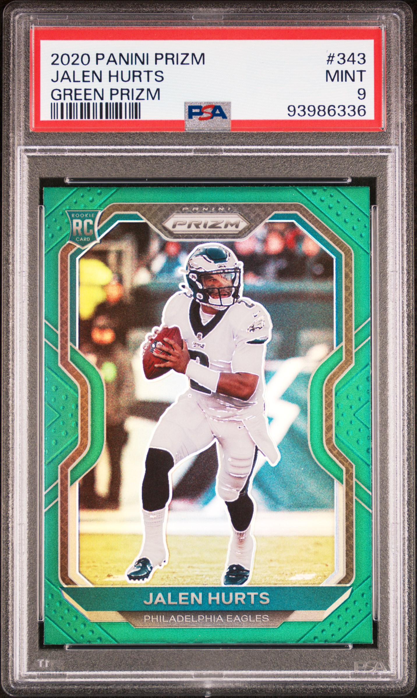 2020 Panini Prizm Jalen Hurts #343 (Green Prizm) Mint 9 front