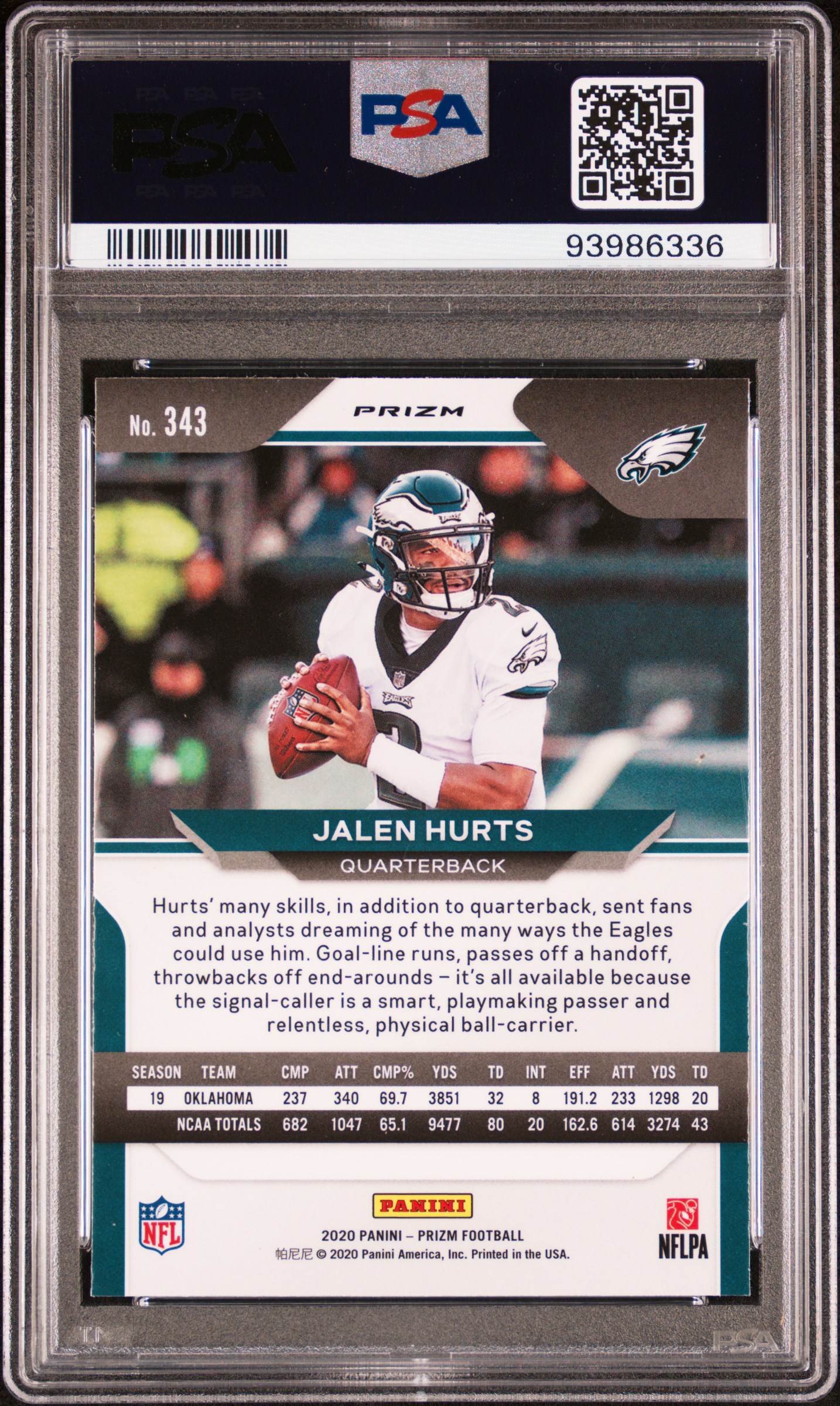 2020 Panini Prizm Jalen Hurts #343 (Green Prizm) Mint 9 back