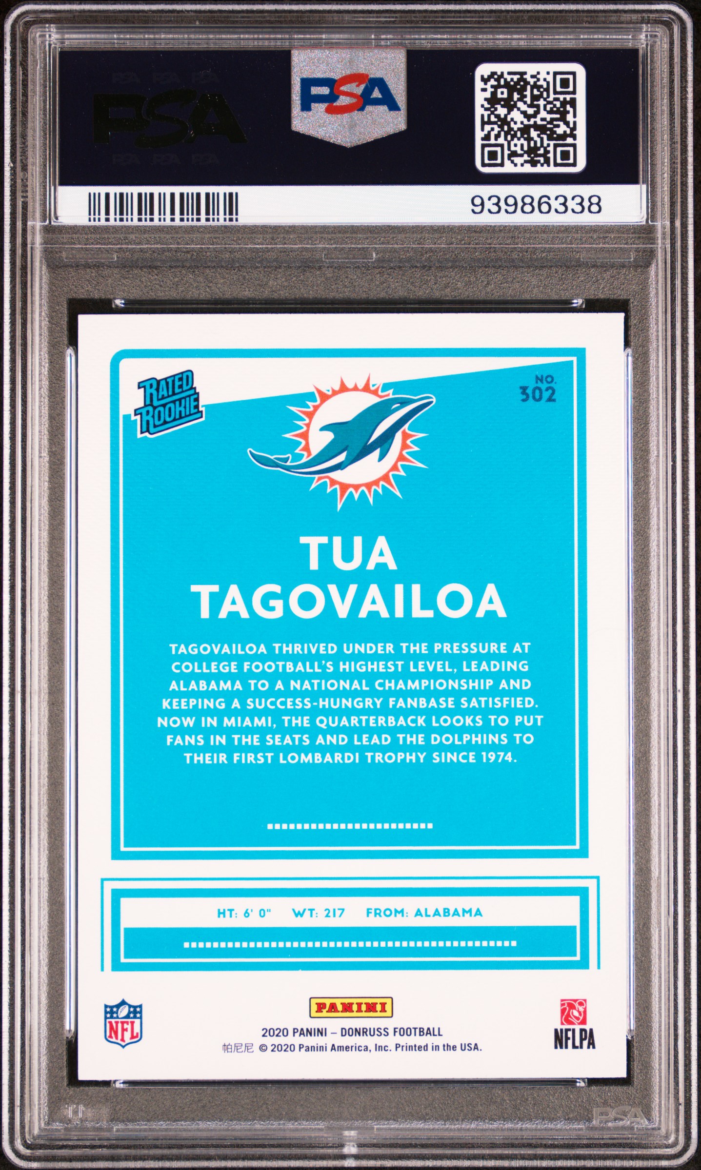 2020 Panini Donruss Tua Tagovailoa #302 (Canvas) Gem Mt 10 back