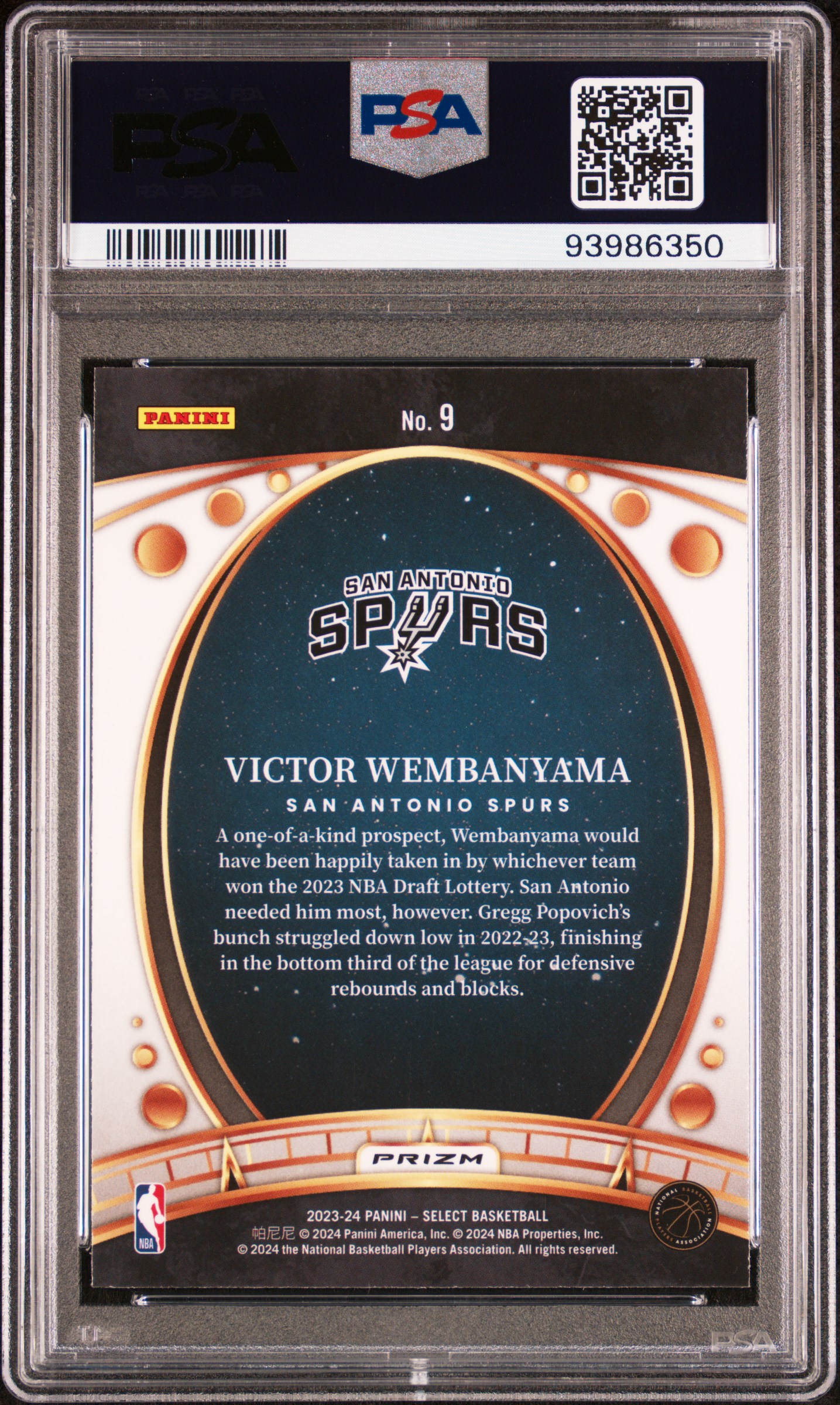 2023 Panini Select Lodestars Victor Wembanyama #9 (Lodestars-Red Prizm) Gem Mt 10 back