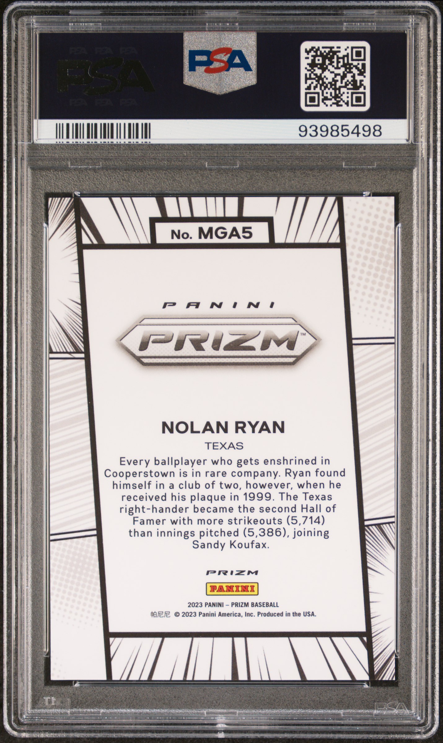 2023 Panini Prizm Manga Nolan Ryan #Mga5 (Manga) Mint 9 back