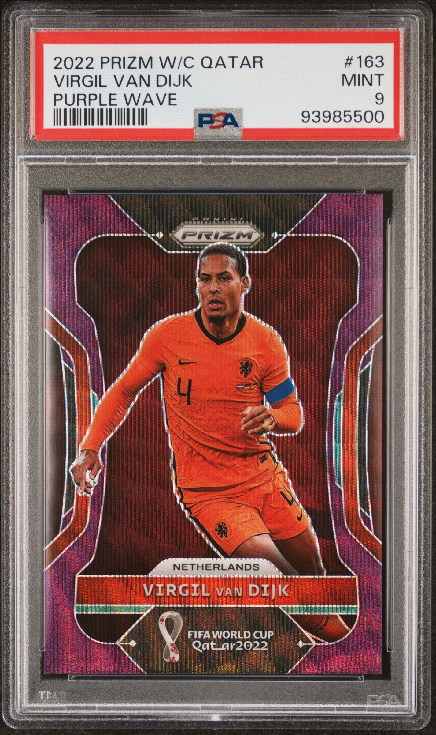 2022 Panini Prizm World Cup Qatar Virgil Van Dijk #163 (Purple Wave) Mint 9 front