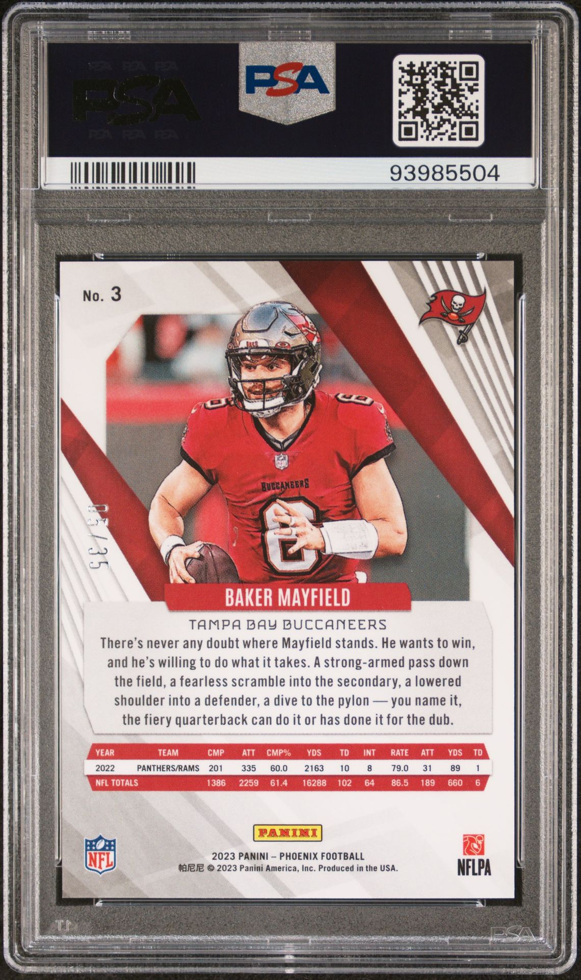 2023 Panini Phoenix Baker Mayfield #3 (Fire And Ice) Mint 9 back