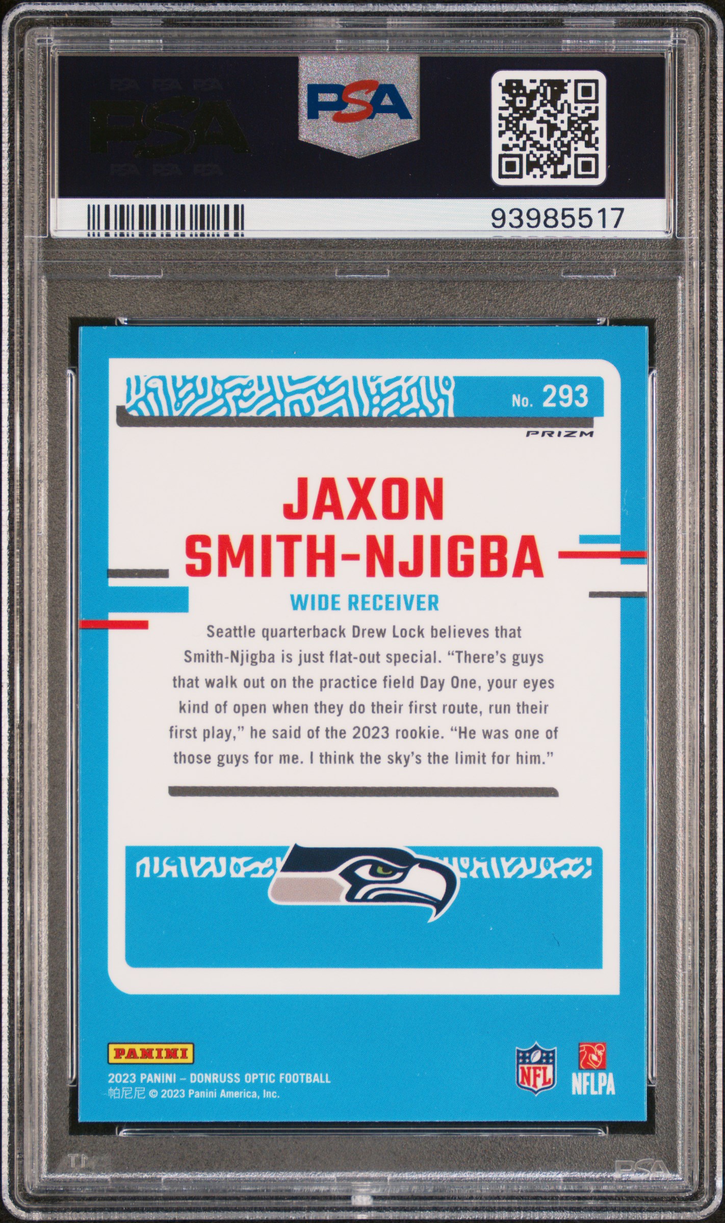 2023 Panini Donruss Optic Jaxon Smith-Njigba #293 (Holo) Mint 9 back