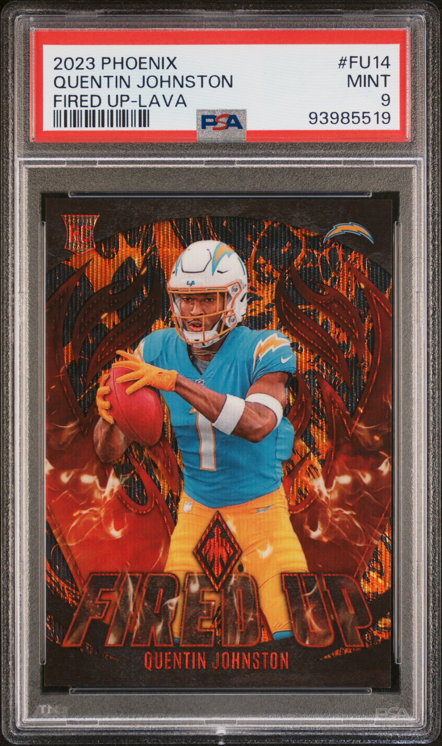 2023 Panini Phoenix Fired Up Quentin Johnston #Fu14 (Fired Up-Lava) Mint 9 front
