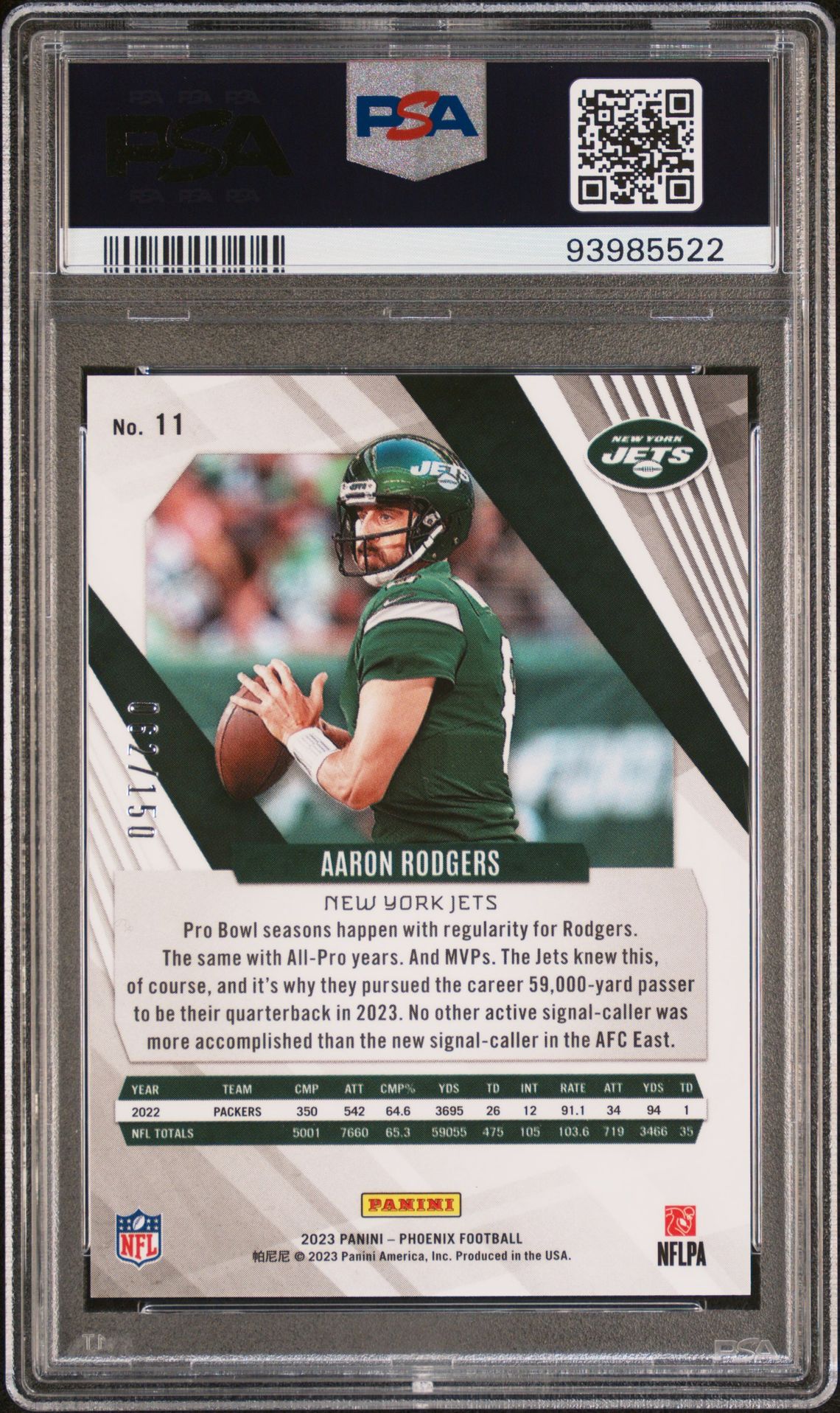 2023 Panini Phoenix Aaron Rodgers #11 (Lava) Gem Mt 10 back