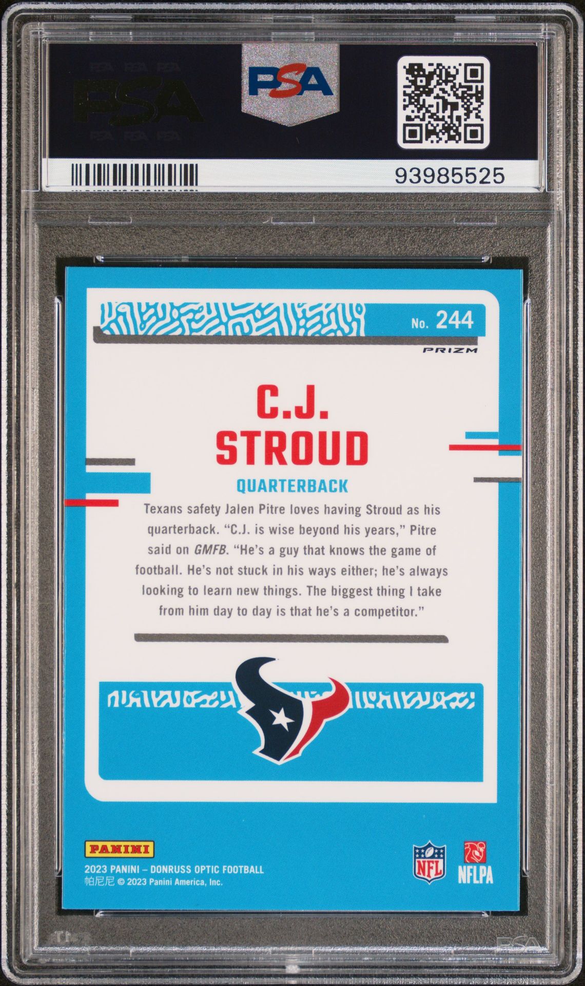 2023 Panini Donruss Optic Cj Stroud #244 (Holo) Gem Mt 10 back