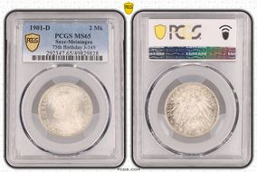 1901-D 2 Mk 75th Birthday J-149 MS65