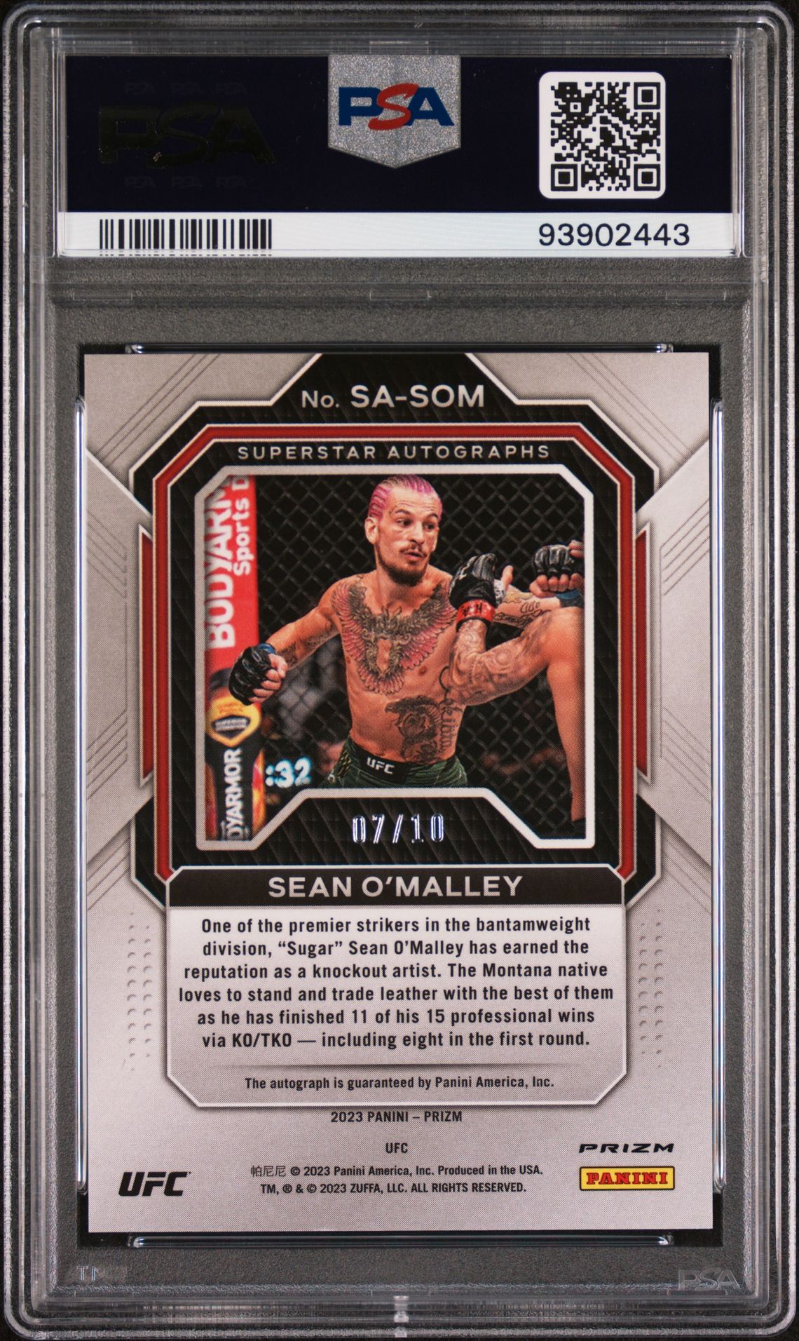 2023 Panini Prizm Ufc Superstar Autographs Sean O’malley #Sasom (Superstar Auto-Gold Prizm) Mint 9 back