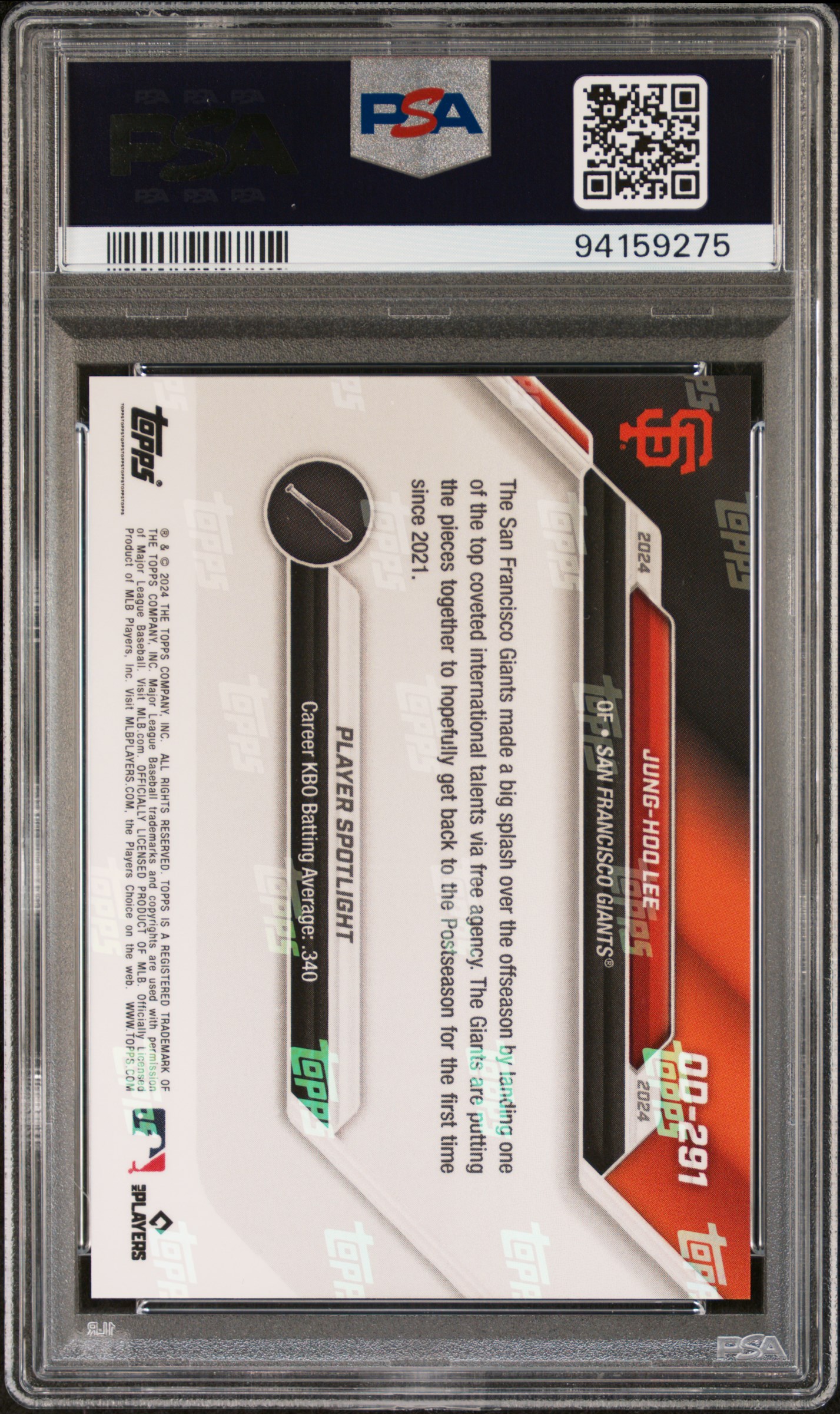 2024 Topps Now Road To Opening Day Jung-Hoo Lee #Od291 Gem Mt 10 back