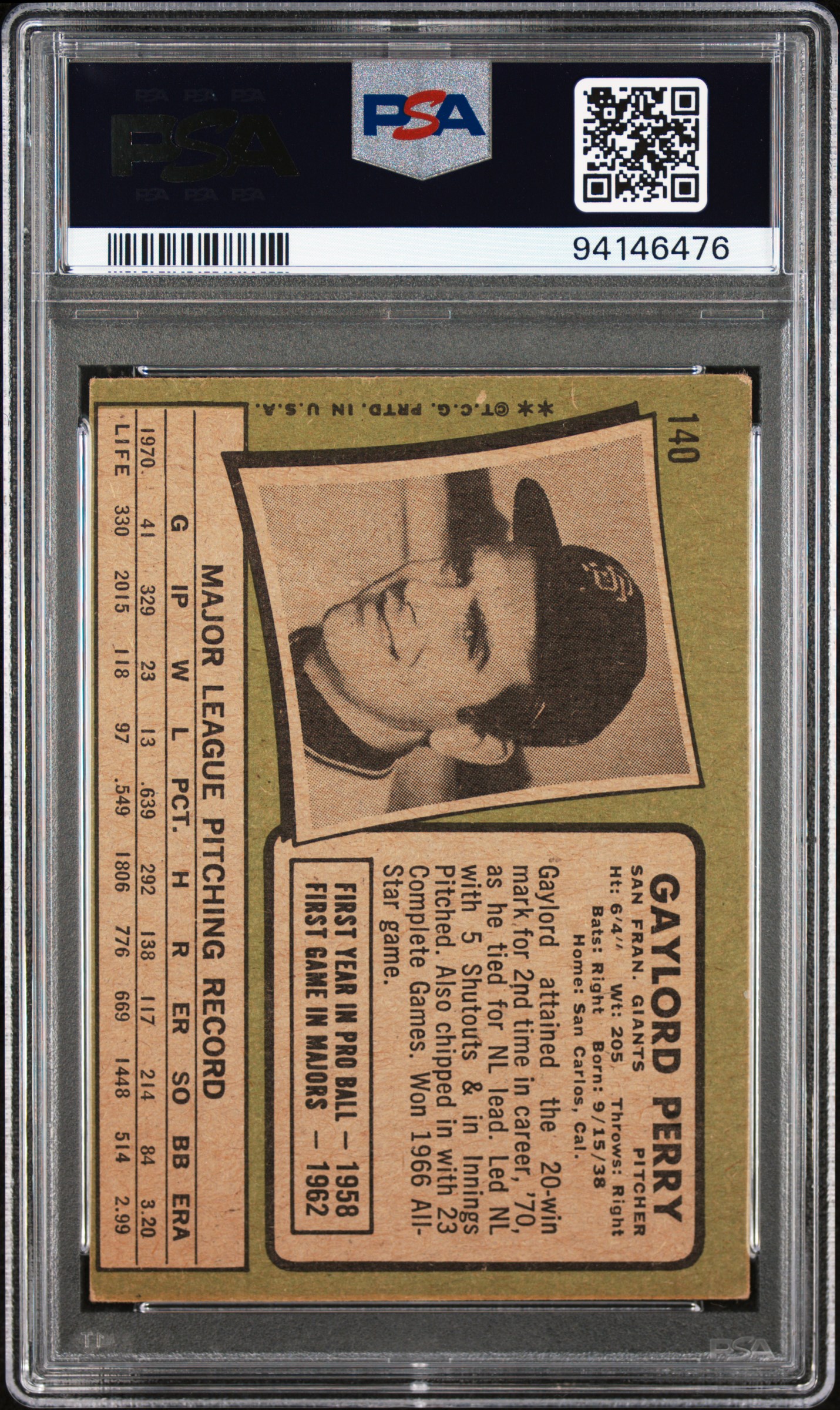 1971 Topps Gaylord Perry #140 back