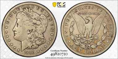 1890-CC $1 Tailbar F15