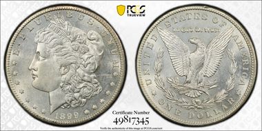1899-S $1 VAM 7, Doubled Date AU55