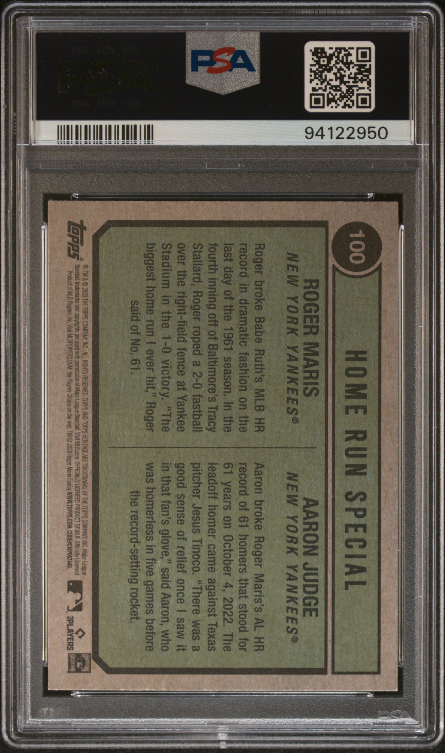 2023 Topps Heritage R.maris/A.judge #100 (Black Border) Mint 9 back