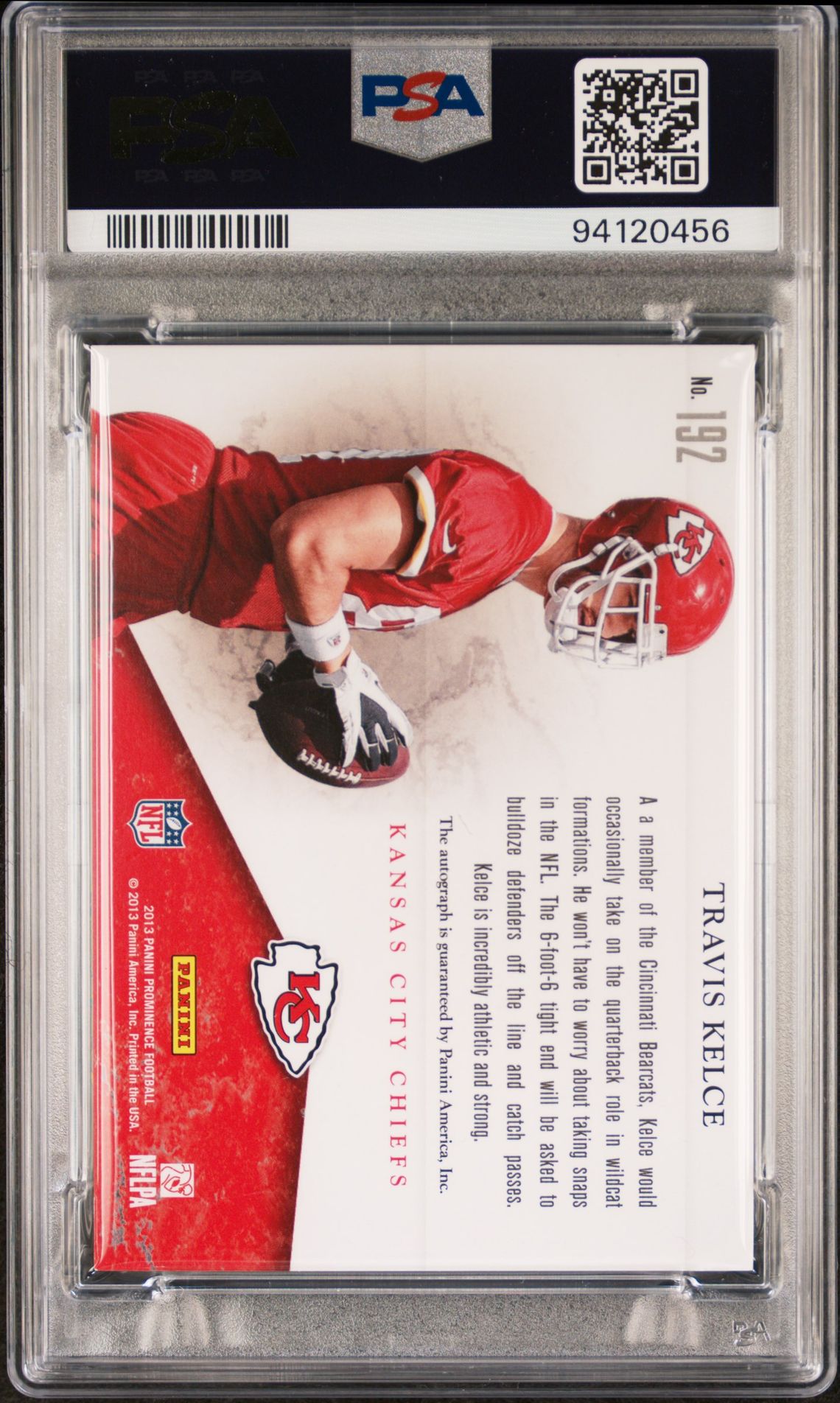 2013 Panini Prominence Travis Kelce #192 (Rookie Helmet Autograph) Nm-Mt 8 back