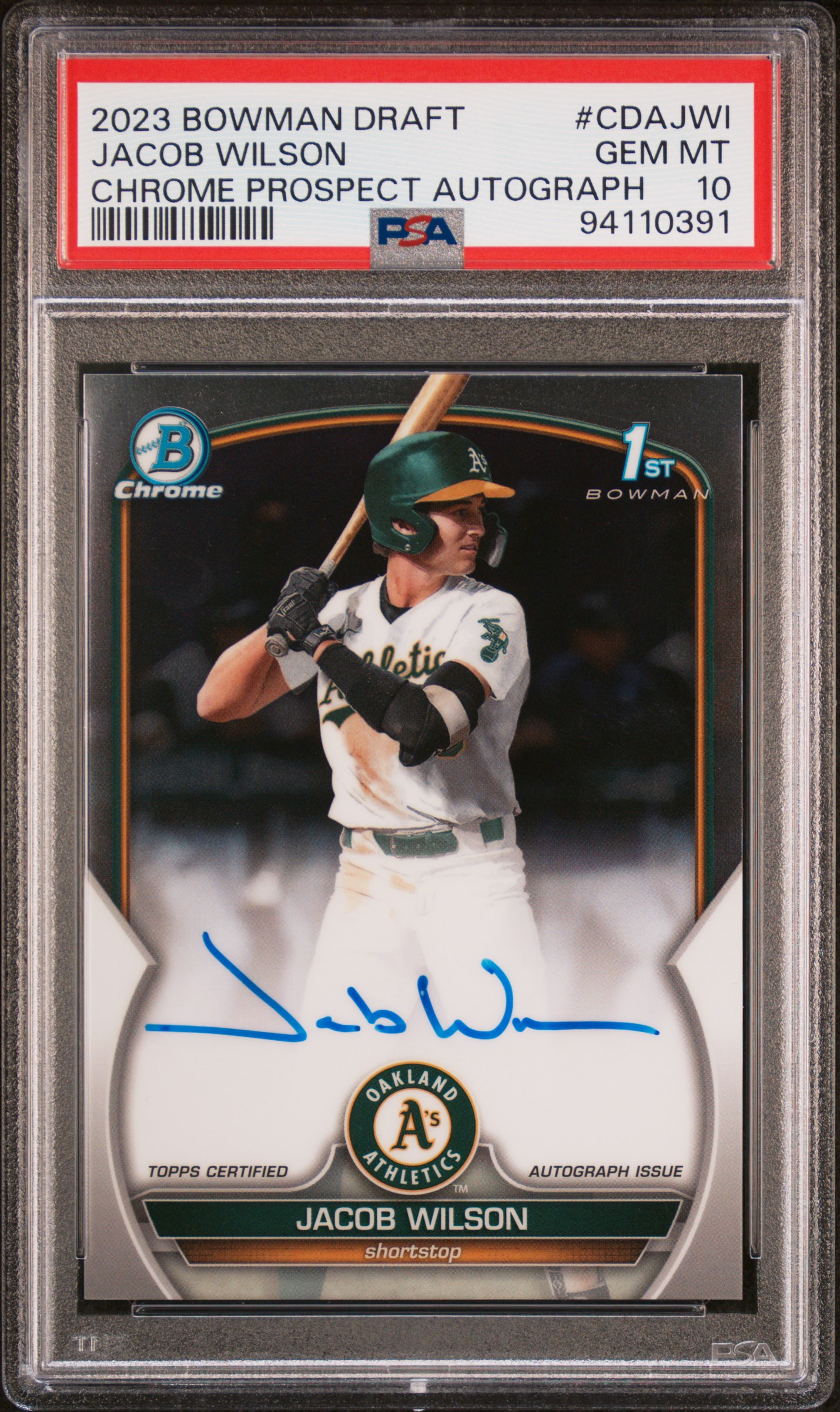 2023 Bowman Draft Chrome Prospect Autograph Jacob Wilson #Cdajwi Gem Mt 10 front