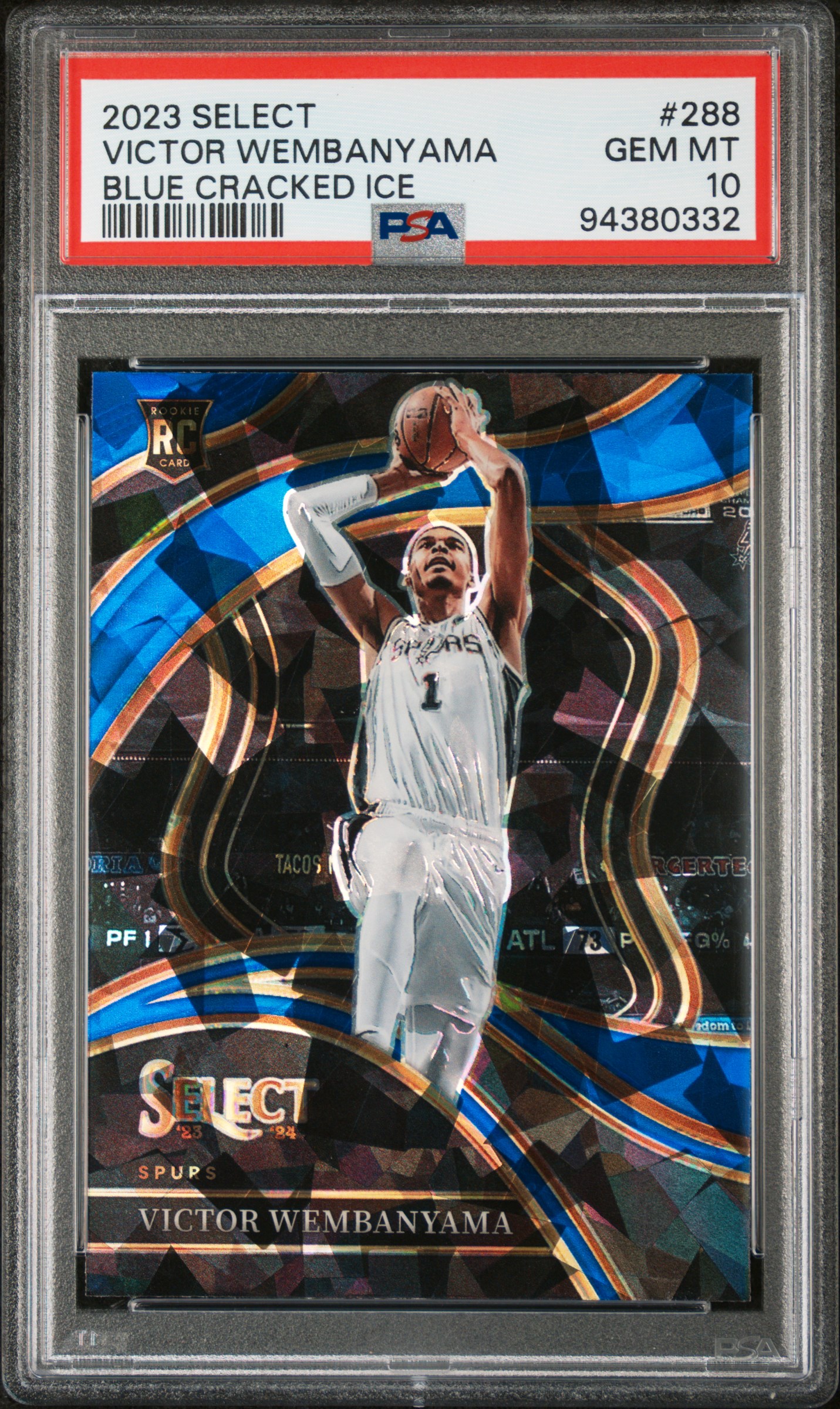 2023 Panini Select Victor Wembanyama #288 (Blue Cracked Ice) Gem Mt 10 front