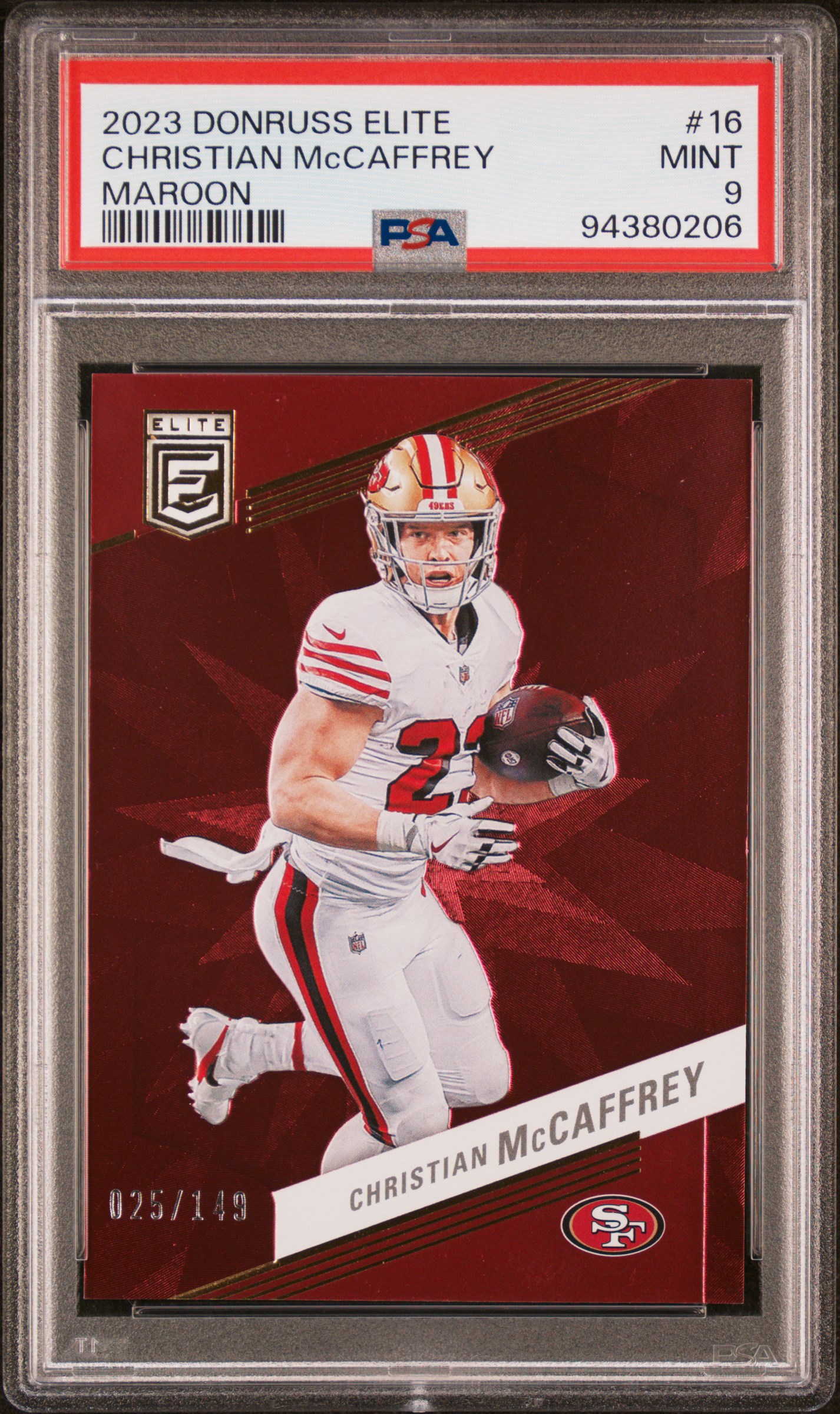 2023 Panini Donruss Elite Christian Mccaffrey #16 (Maroon) Mint 9 front