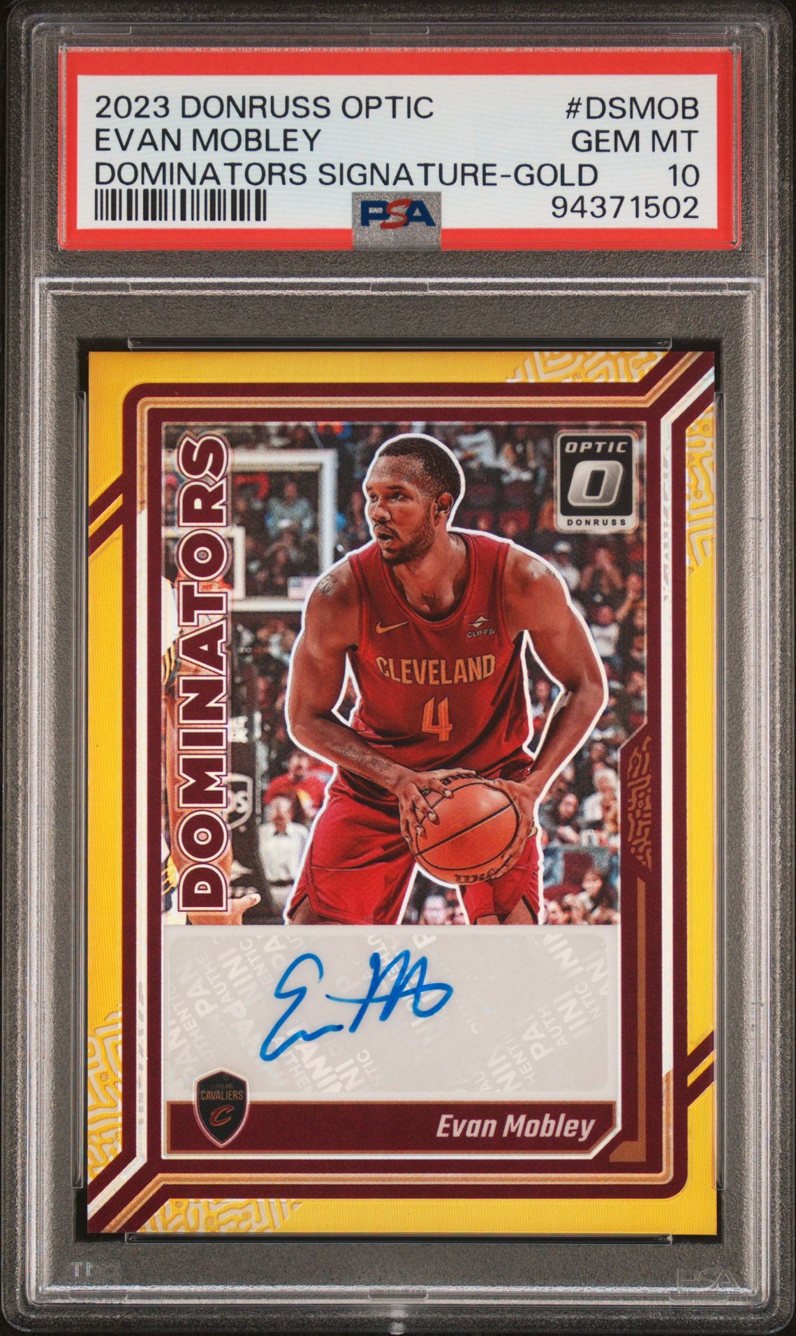 2023 Panini PANINI DONRUSS OPTIC DOMINATORS SIGNATURES GOLD #DSMOB Evan Mobley front