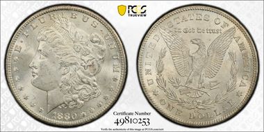 1880-CC $1 8/7 Reverse of 1878 MS64