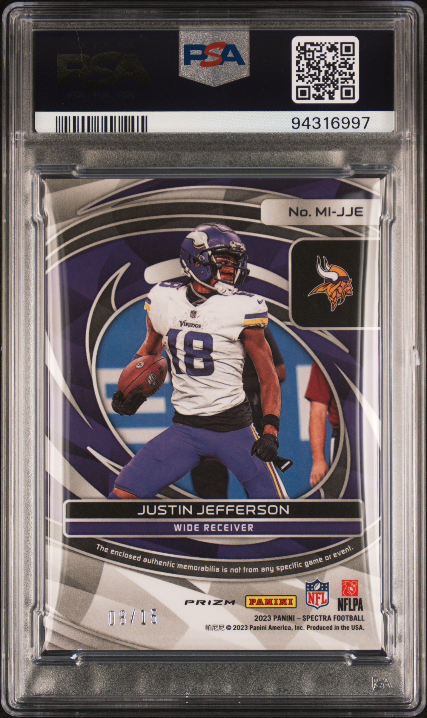 2023 Panini Spectra Max Impact Relics Justin Jefferson #Mijje (Max Impact Relic-Neon Pink) Mint 9 back