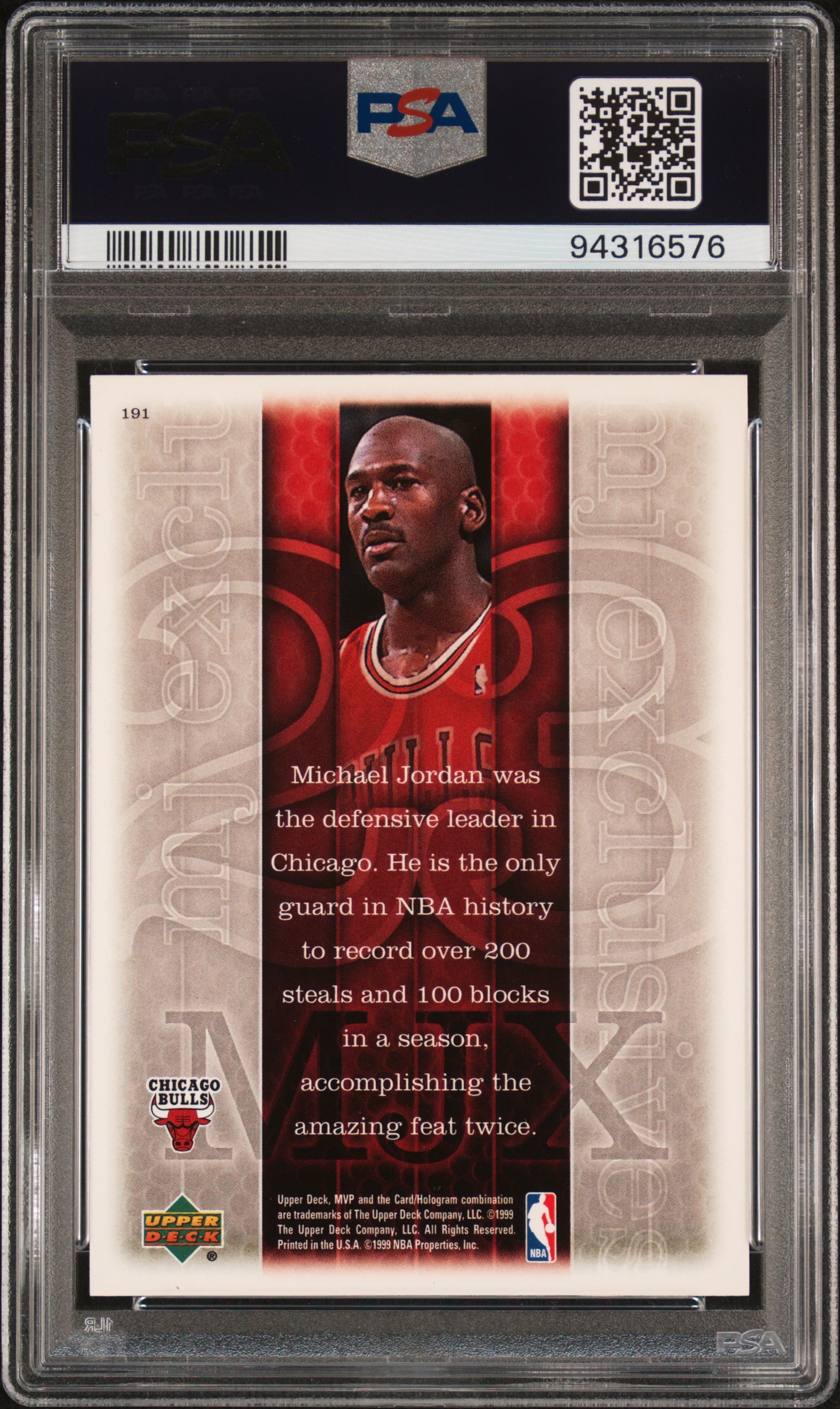 1999 Upper Deck Mvp Michael Jordan #191 Mint 9 back